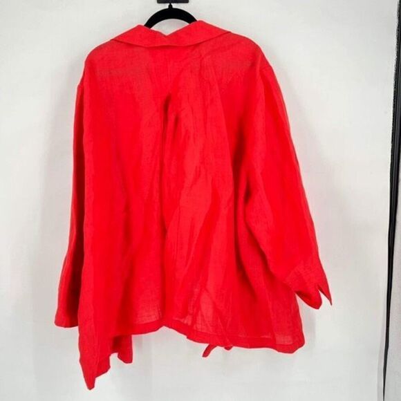 Catherines Maggie Barnes Women's Linen Blend Open Front Jacket Red Pink Size 5X - Picture 2 of 10